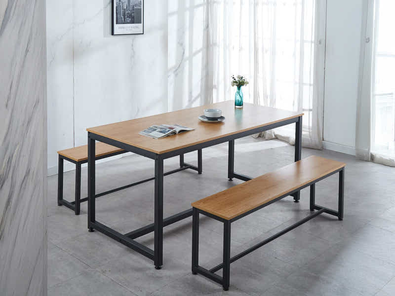 Wooden Dining Bench with Metal Legs - 140 cm