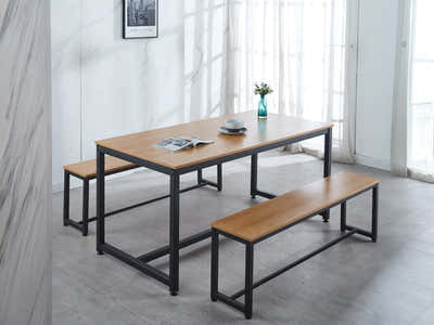 Wooden Dining Bench with Metal Legs - 140 cm