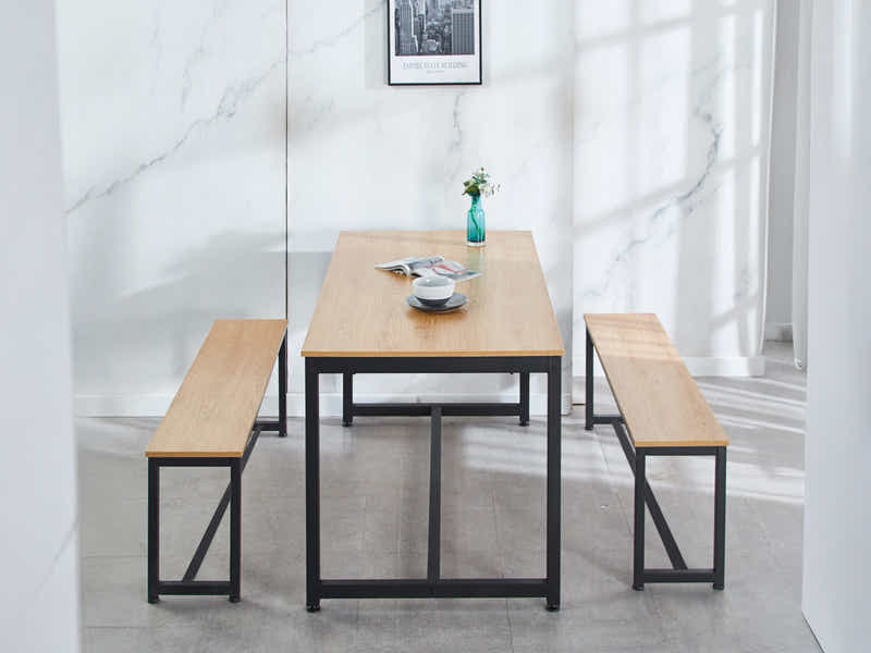 Wooden Dining Bench with Metal Legs - 140 cm