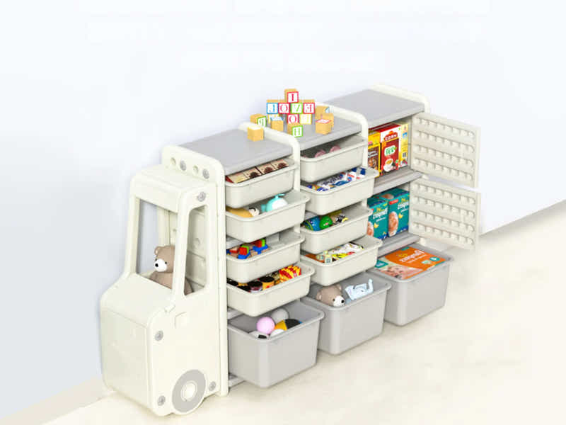 Car Shape Kids Toy Storage Shelf Set 2x2 White