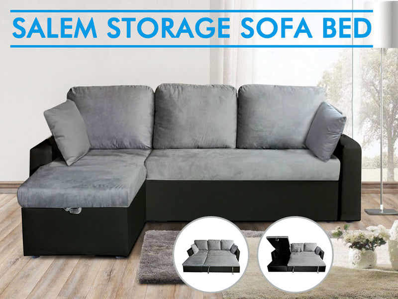 Salem Pull Out Sofa Bed with Storage - Grey