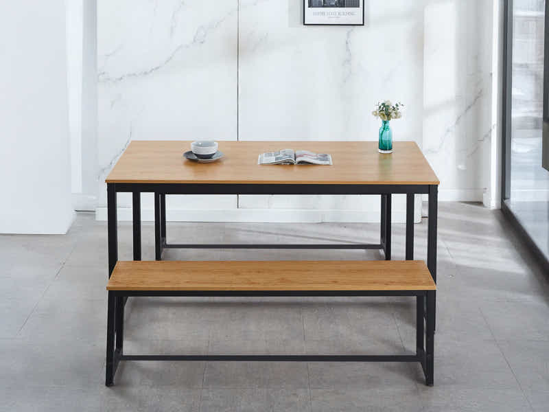 Wooden Dining Bench with Metal Legs - 140 cm