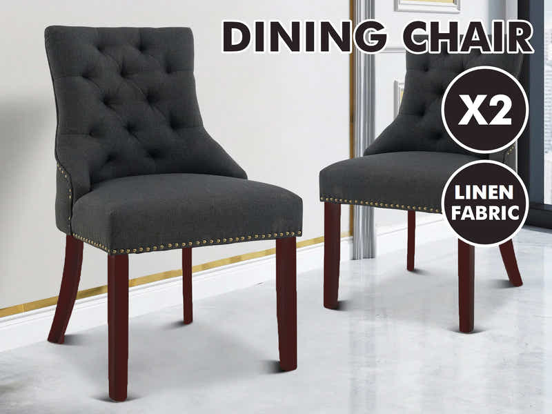 Nappi Linen Dining Chair Charcoal - Set of 2