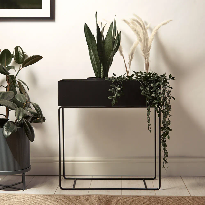 DS BS Indoor Metal Tall Rectangle Tray Plant Pot Stand-Black