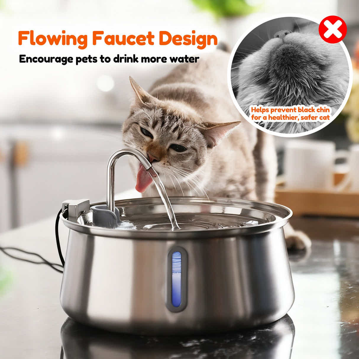 DS BD Automatic Cat Water Fountain Stainless Steel Electric LED Pet Dog Feeder