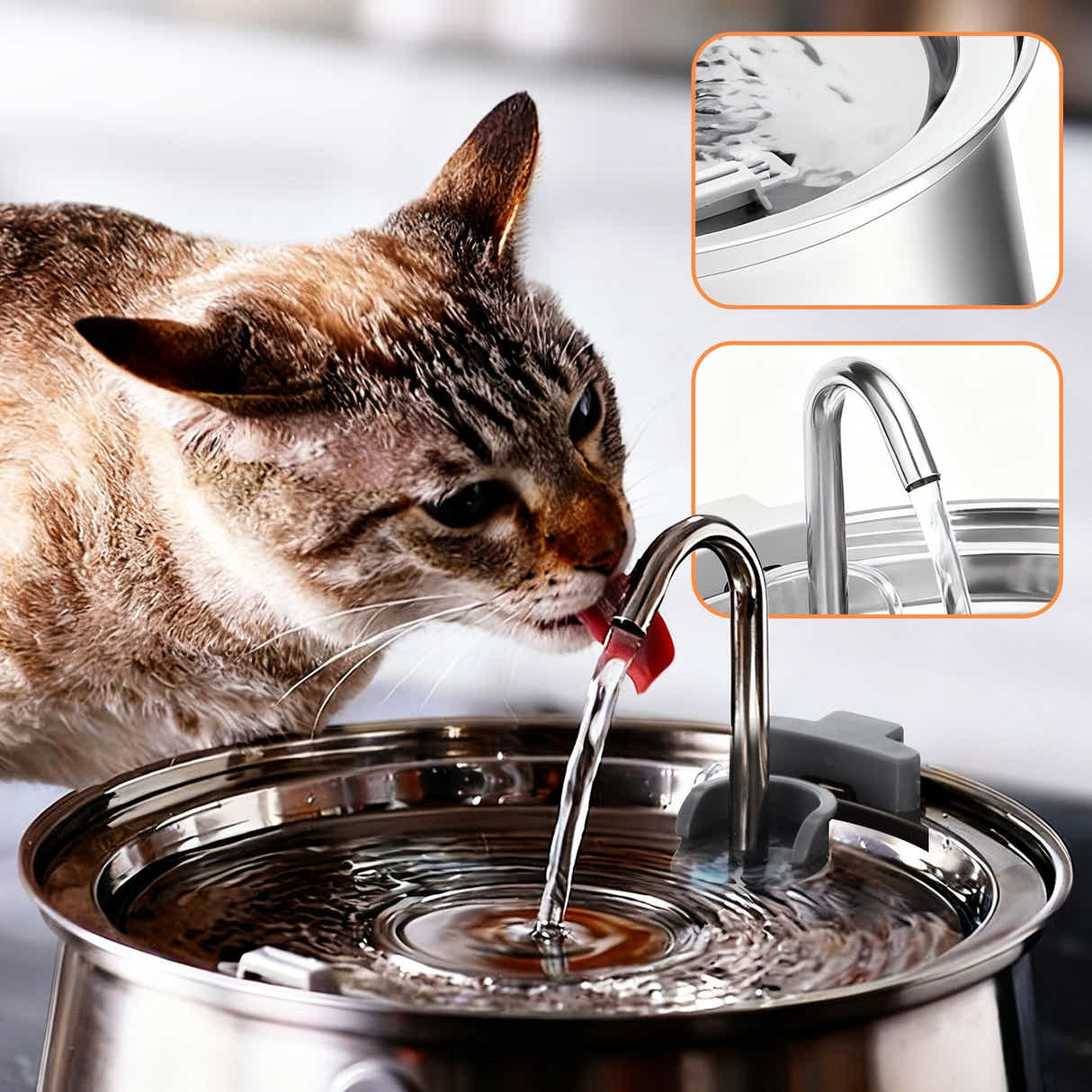 DS BD Automatic Cat Water Fountain Stainless Steel Electric LED Pet Dog Feeder