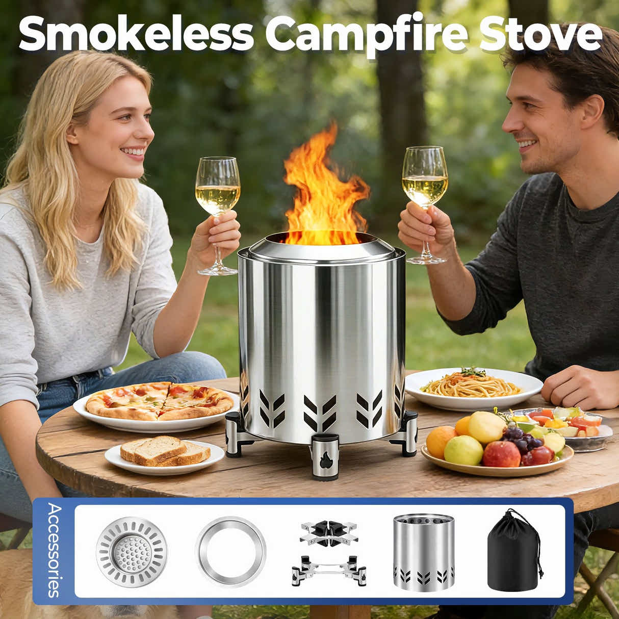DS BD Wood Burning Stove Fire Pit Smokeless Fireplace Stainless Steel Tabletop