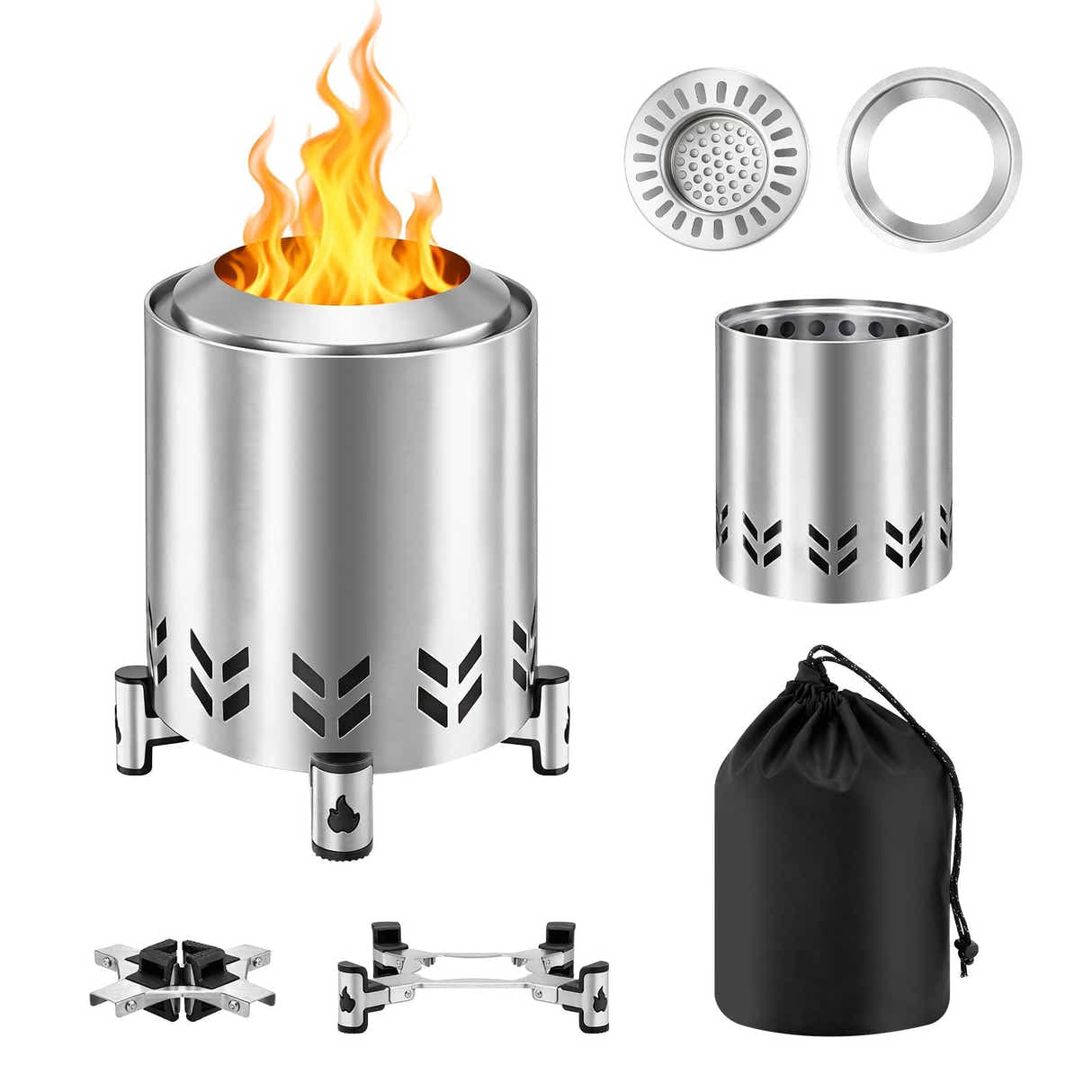 DS BD Wood Burning Stove Fire Pit Smokeless Fireplace Stainless Steel Tabletop