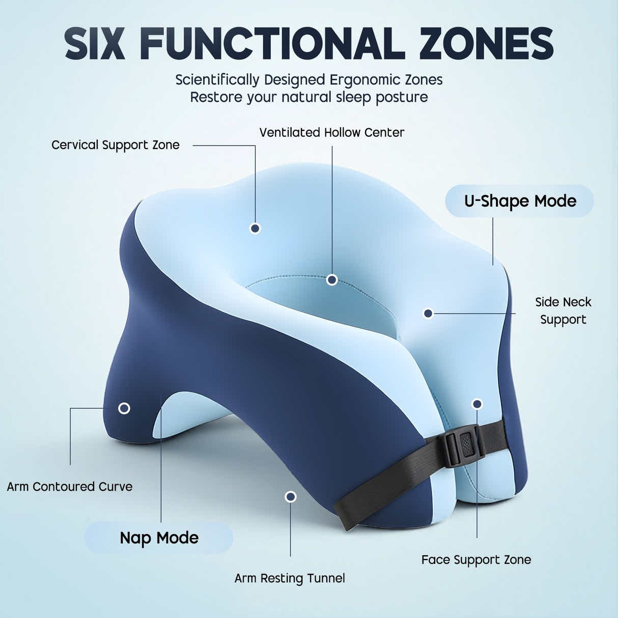 DS BD U Shape Neck Nap Pillow Travel Memory Foam 360-Degree Head Support