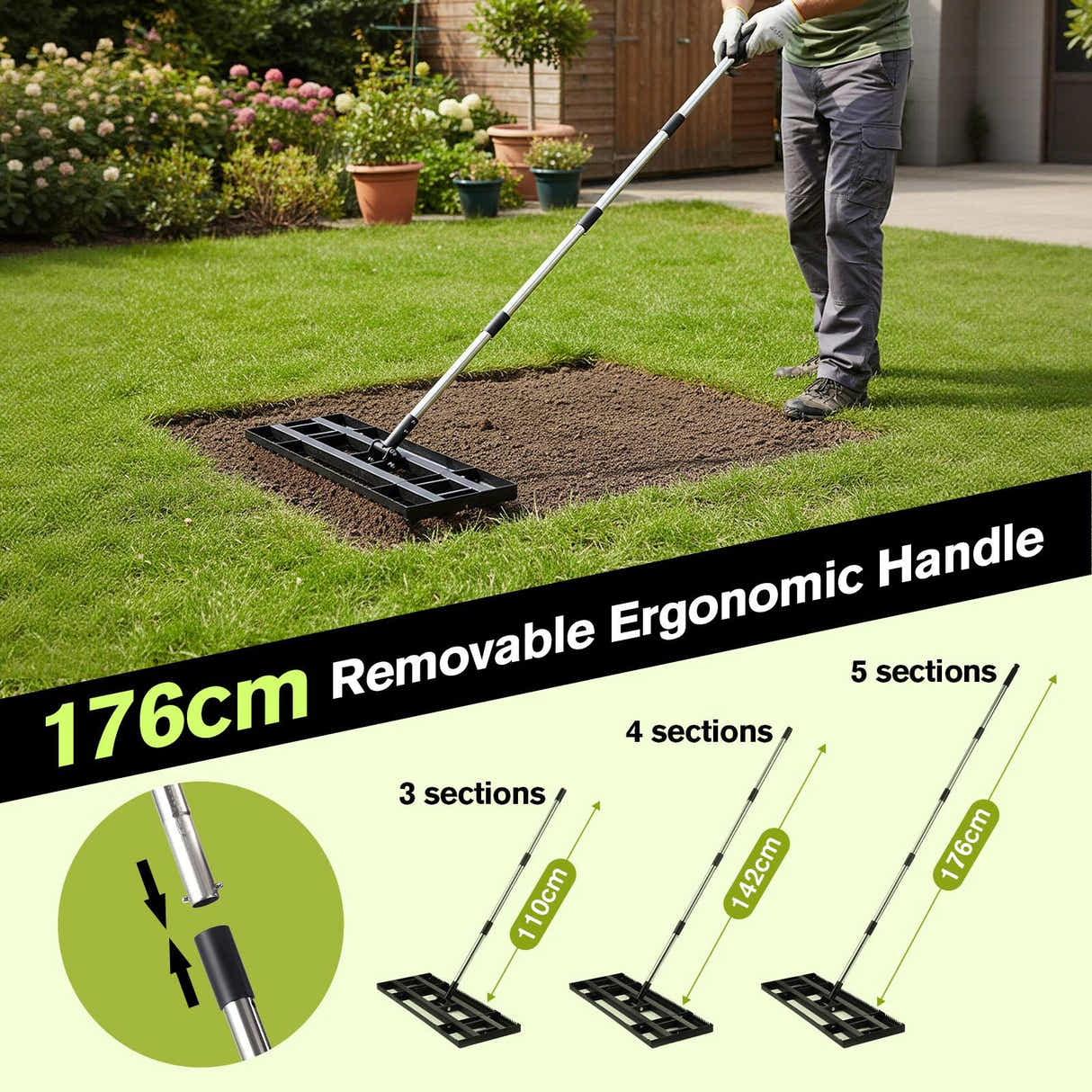 DS BD Lawn Leveling Rake Top Soil Spreader Leveller 76x26cm Base Ground Grass