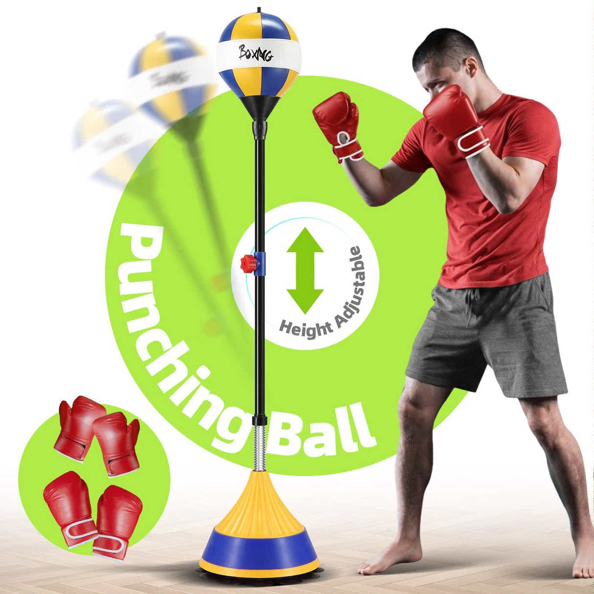 DS BD Punching Bag Reflex Speed Ball Height Stand Boxing Gloves Pump Set Kids