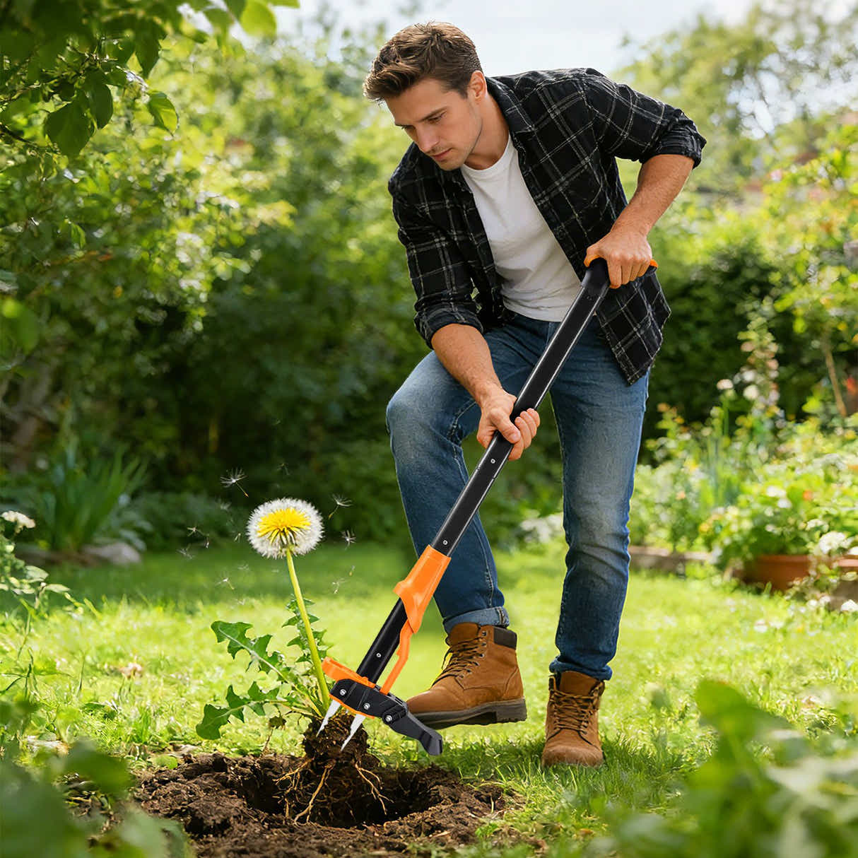 DS BD 4 Claw Stand Up Weeder Puller Garden Weeding Hand Tool Lawn Weed Remover