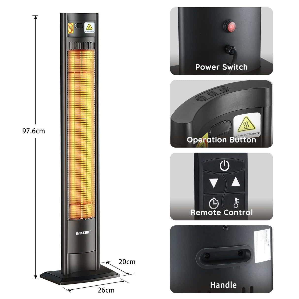 DS BD Maxkon Freestanding Infrared Heater 1500W Electric Patio Space Warmer