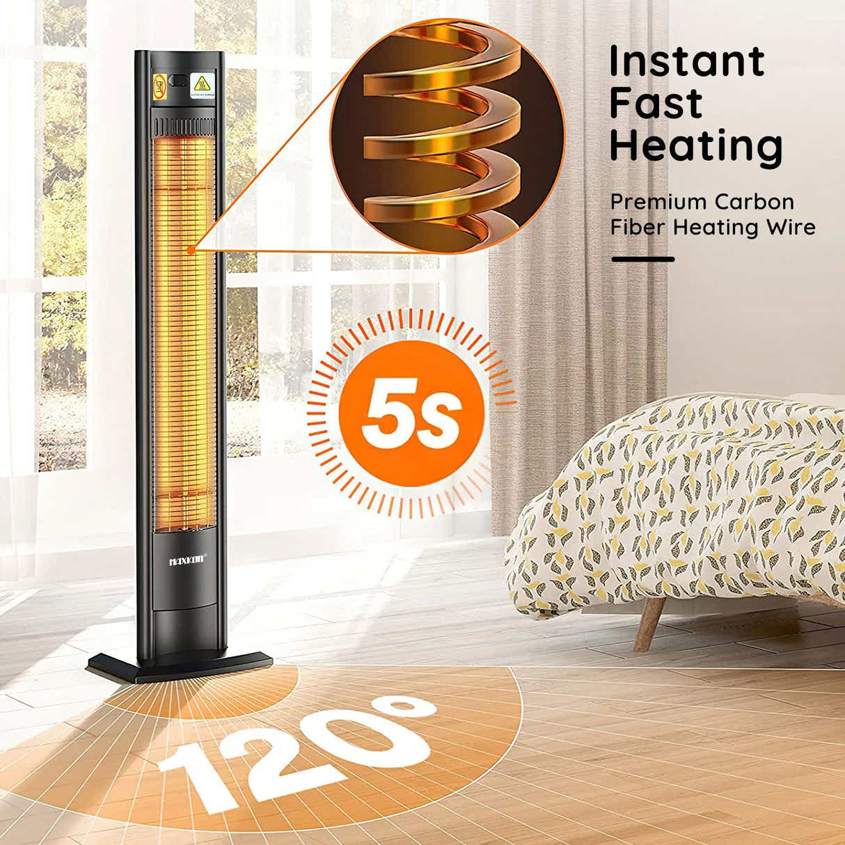 DS BD Maxkon Freestanding Infrared Heater 1500W Electric Patio Space Warmer