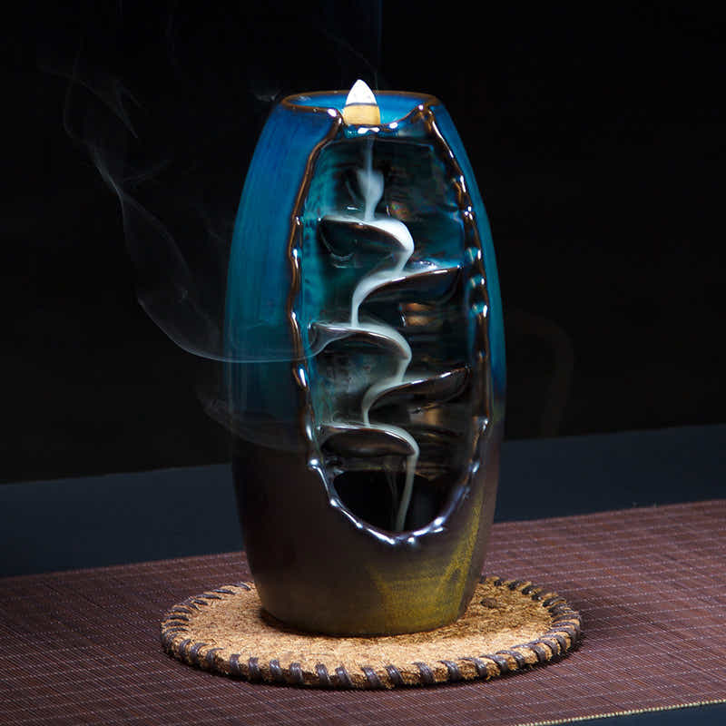 DS BS Ceramic Waterfall Backflow Incense Burner-Blue