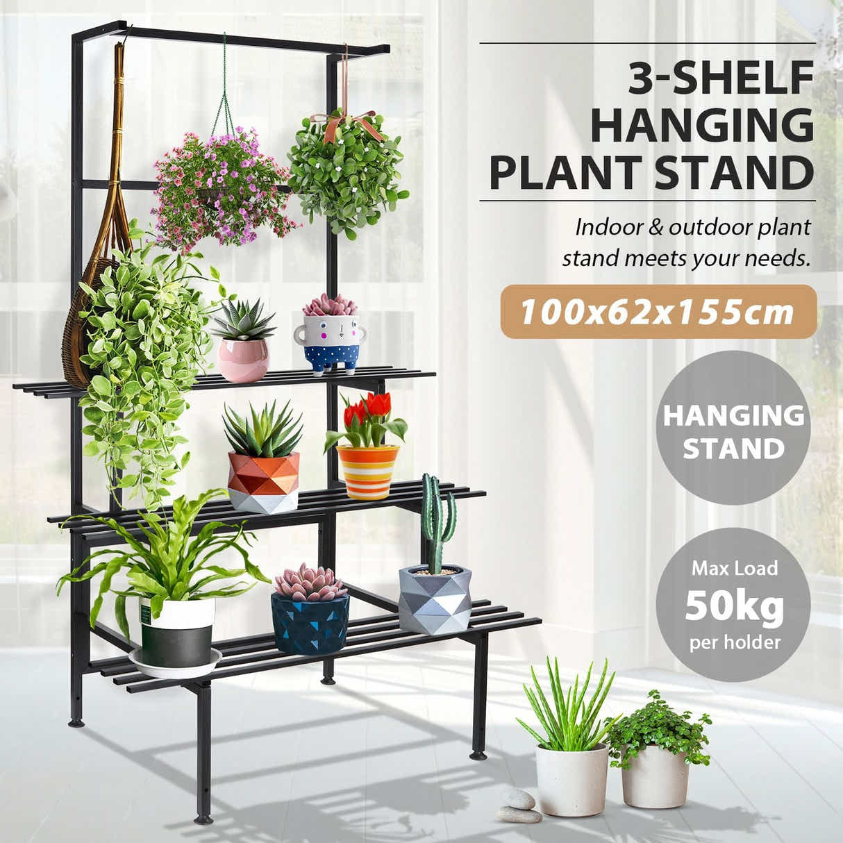 DS BD Large Metal Plant Stand Flower Pot Tall Holder Black Corner Rack Storage