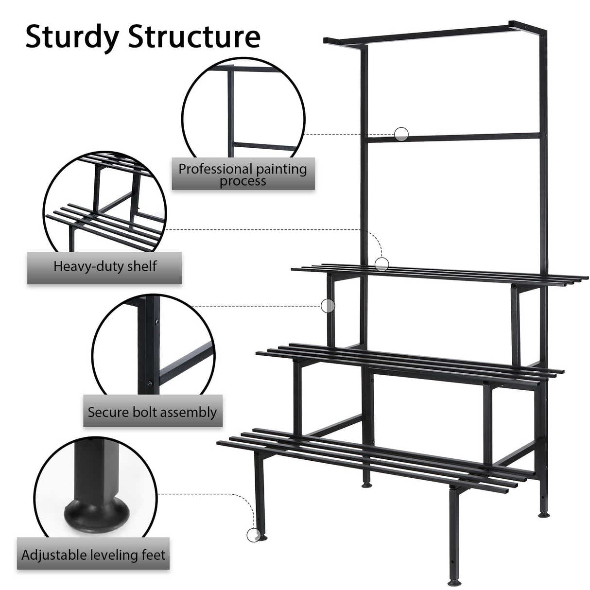 DS BD Large Metal Plant Stand Flower Pot Tall Holder Black Corner Rack Storage