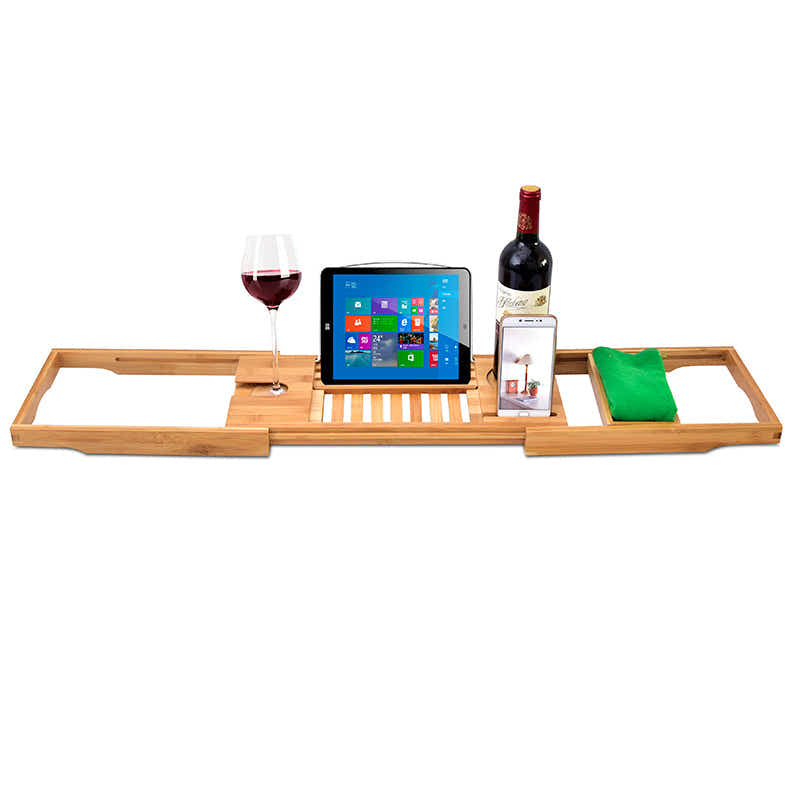 DS BS Bamboo Bathtub Caddy Tray with Extending Sides