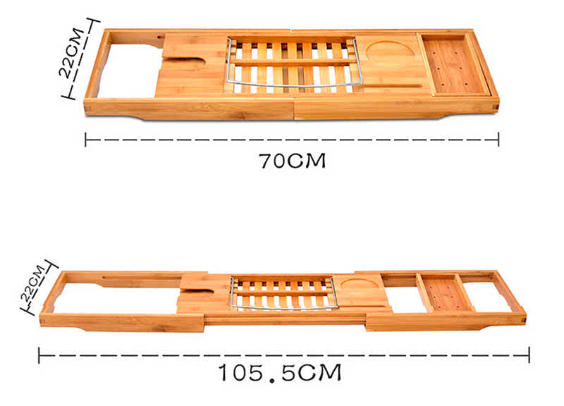 DS BS Bamboo Bathtub Caddy Tray with Extending Sides