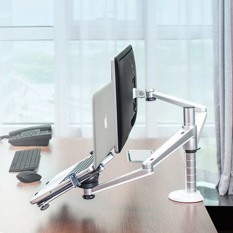DS BS 2-in-1 Adjustable Dual Arm Desk Mounts Stand Holder Monitor and Laptop