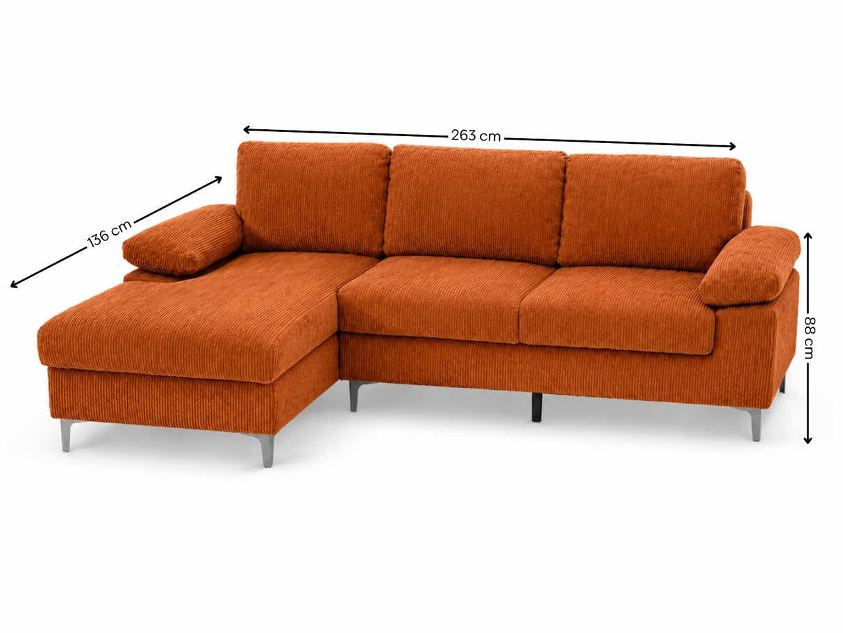 Kaveah Corduroy Sofa With Left Chaise - Orange