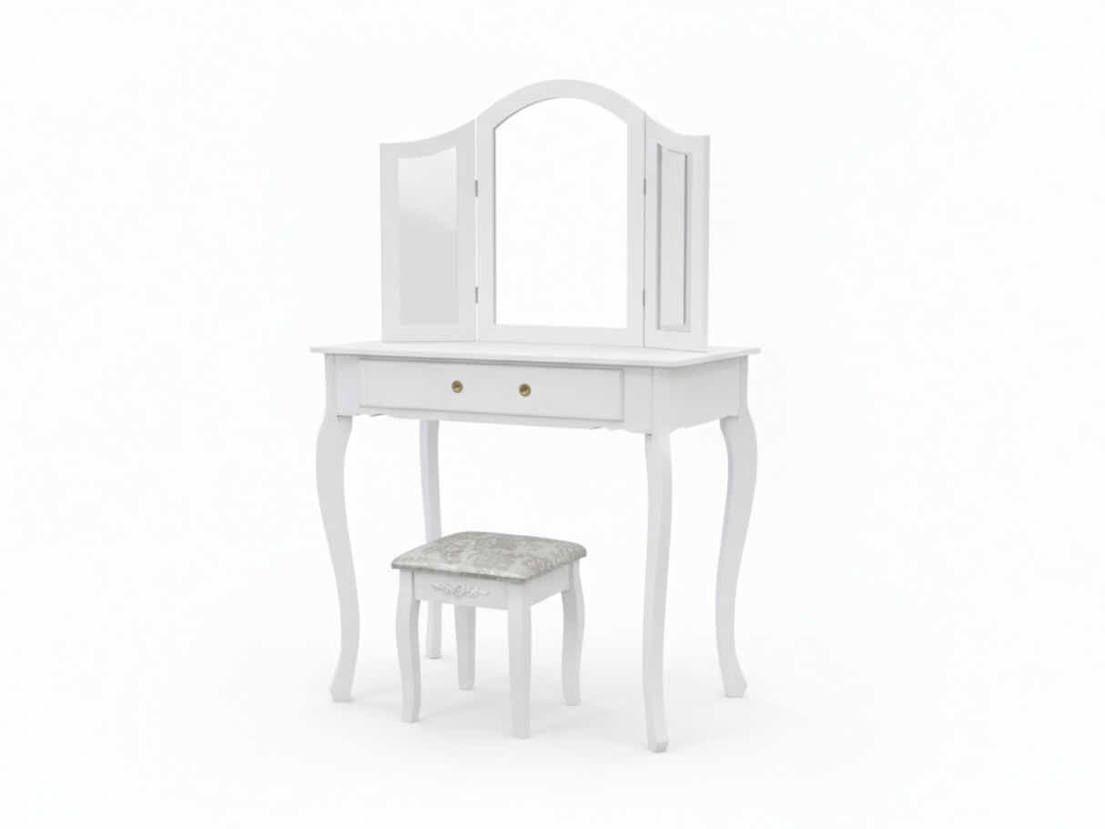 3-Mirror Dressing Table Set White - 79 cm