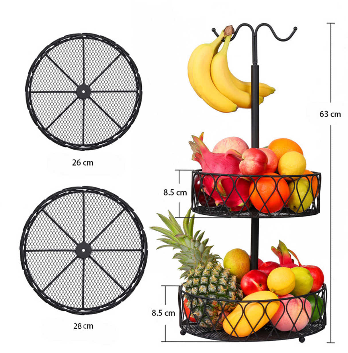 DS BS 2-Tier Fruit Basket Bowl with Banana Hanger