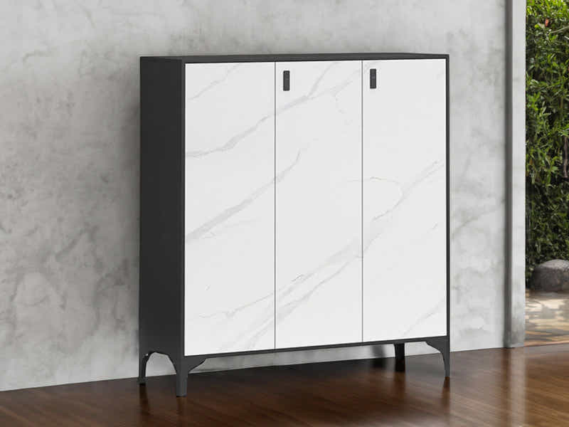 Lonna Steel 3-Door Shoe Cabinet - White Marble