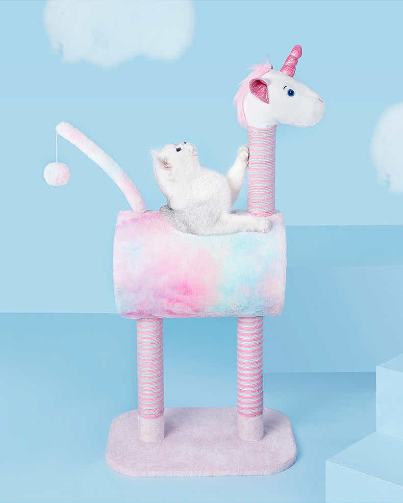 DS BS Cat Tree Tunnel Play Tree House-Unicorn