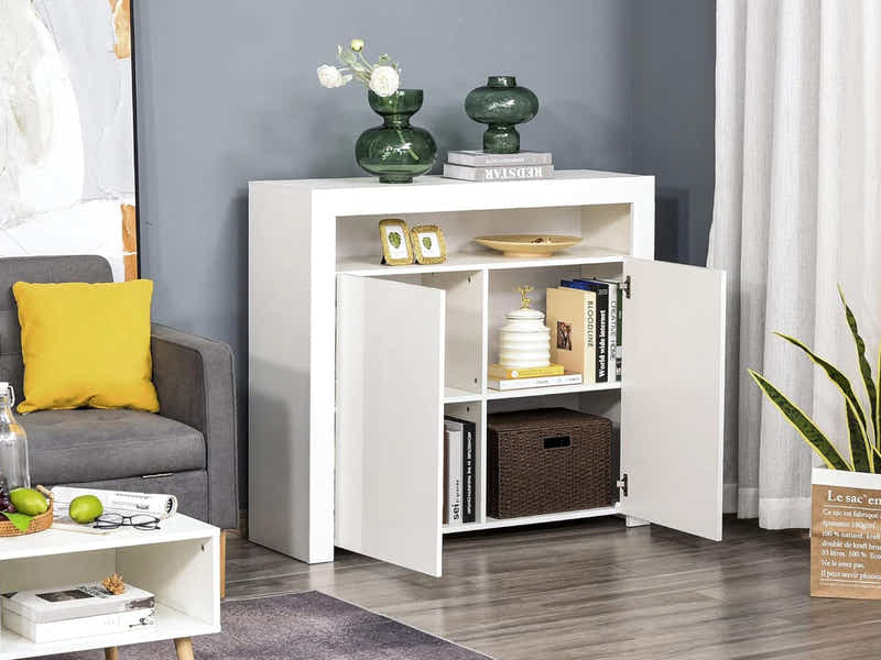 Glansig White 2-Door Buffet with LED Light - Set of 2