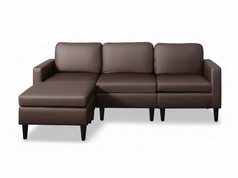 Moser PU Leather Sofa With Ottoman - Brown