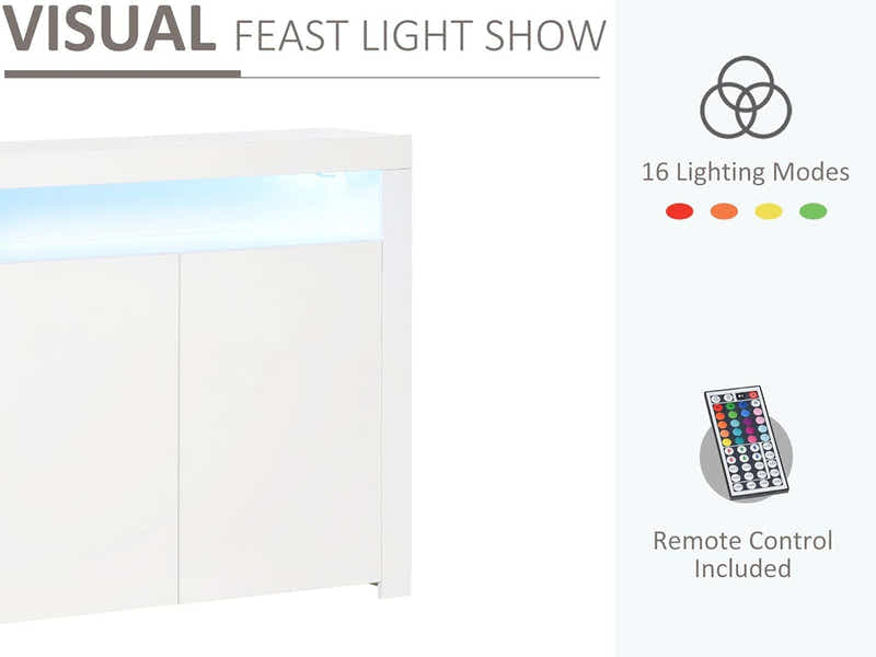 Glansig White 2-Door Buffet with LED Light - Set of 2