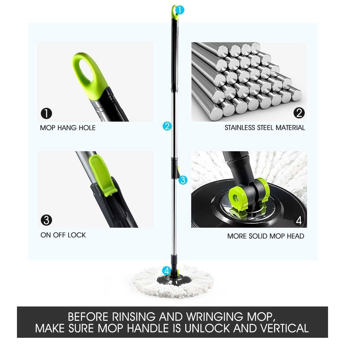 DS BD 360 Degree Spin Rotating Mop Bucket Set w/ Wheels and 4 Microfiber Heads