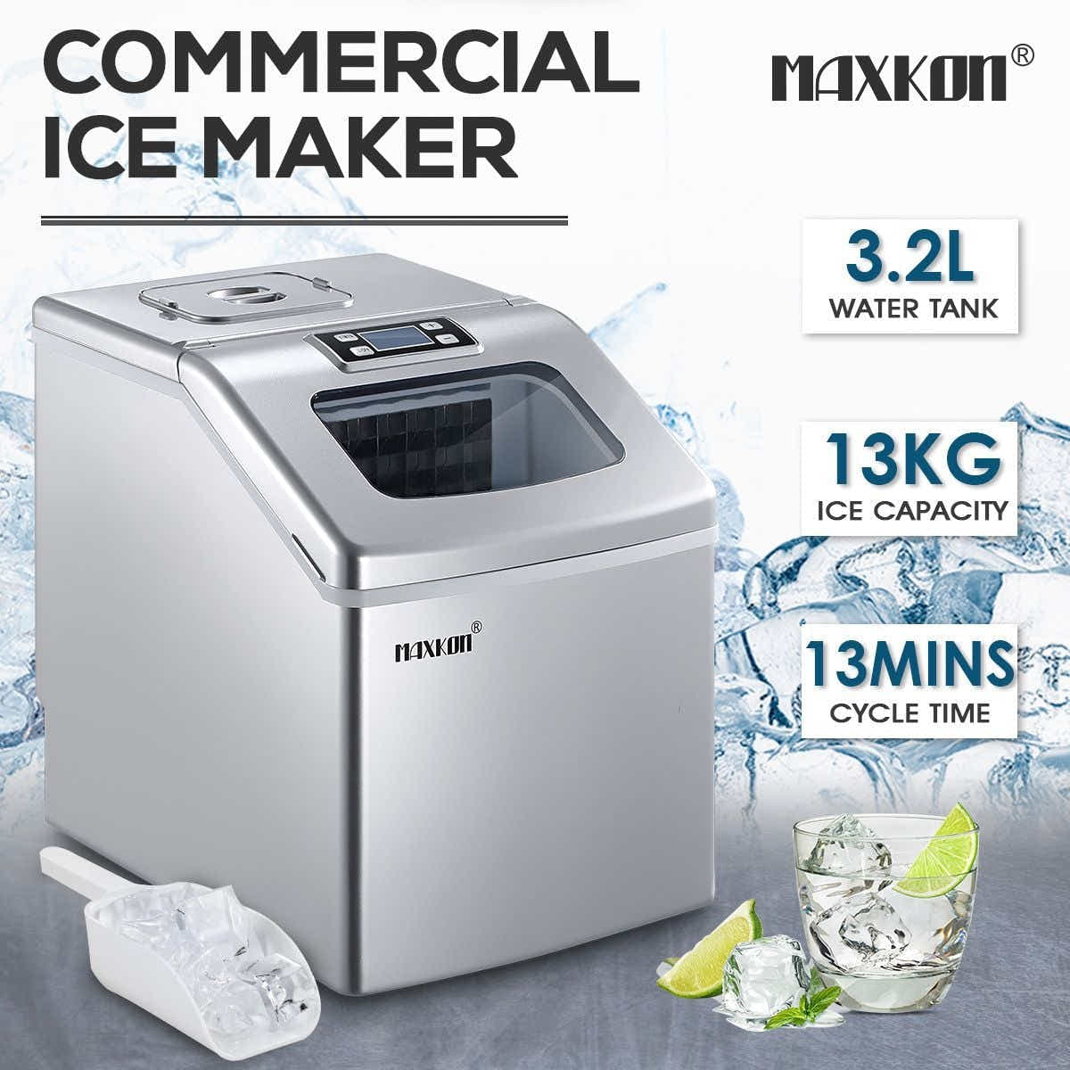 DS BD Maxkon 3.2L Portable Ice Cube Maker Commercial Fast Benchtop Freezer