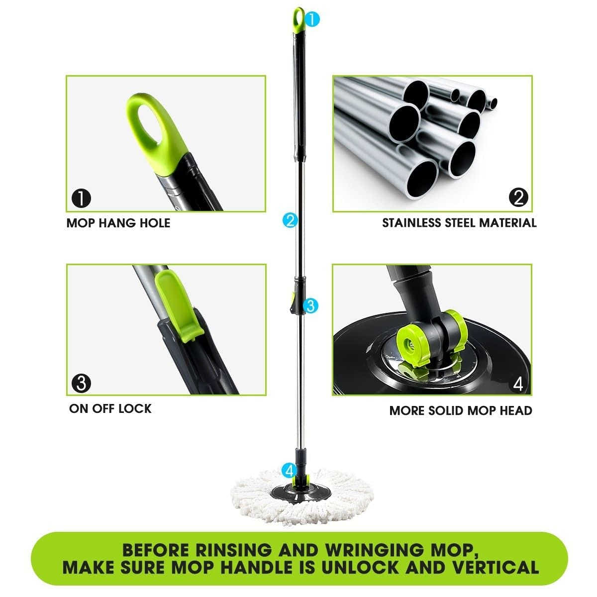 DS BD Upgraded 360 Degree Spin Mop Bucket System w/4 Heads