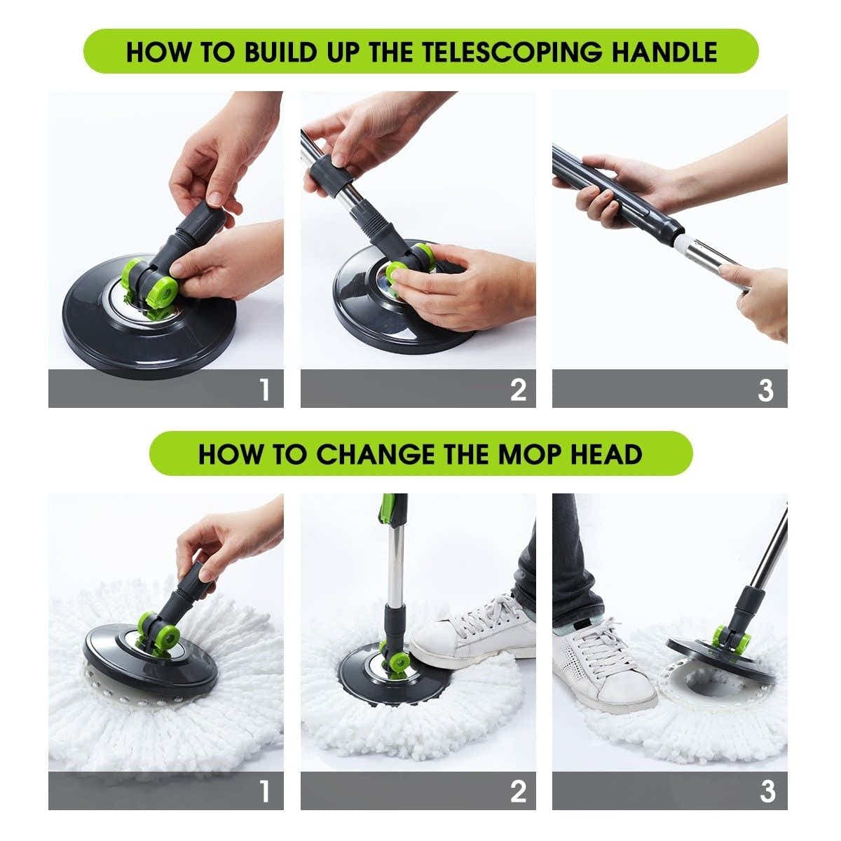 DS BD Upgraded 360 Degree Spin Mop Bucket System w/4 Heads