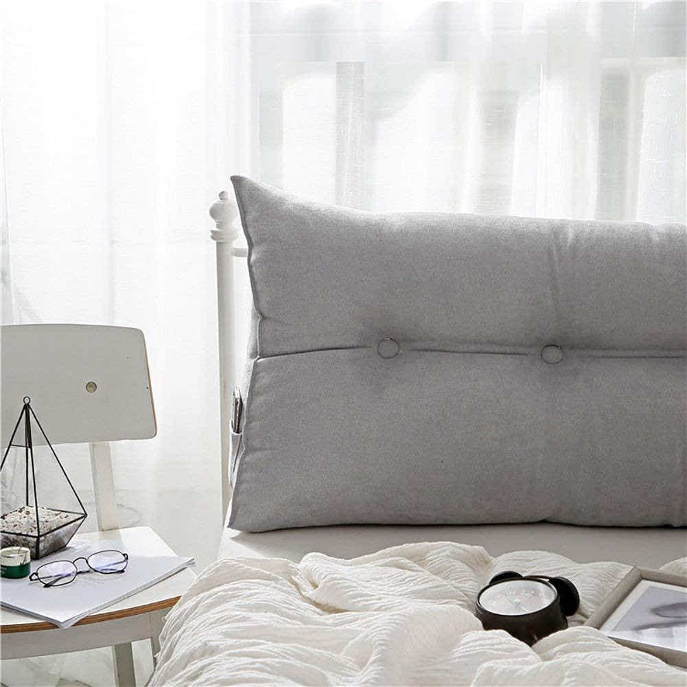 DS BS 120CM Cotton Linen Filled Triangular Wedge Bed Cushion-Gray