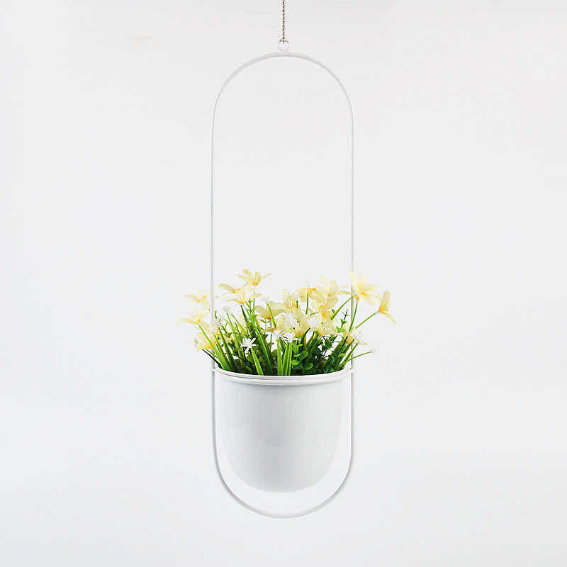 DS BS Minimalist Metal Plant Hanger Oval Shape-White