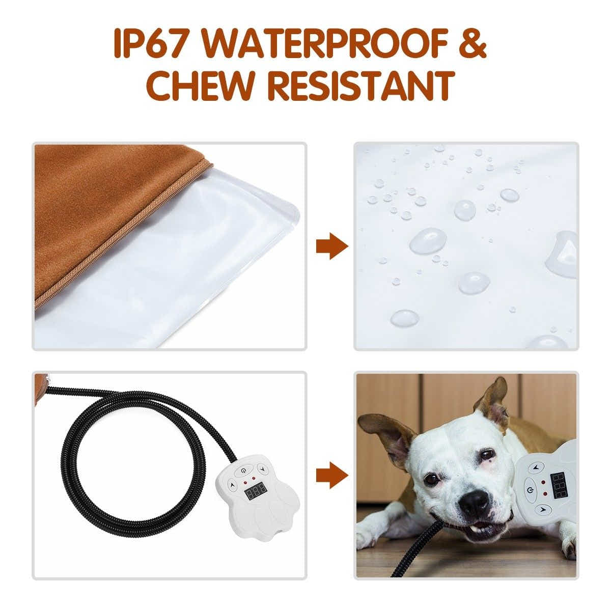 DS BD Heating Pad Dog Cat Electric Heated Mat Waterproof Cover 65x40cm Brown