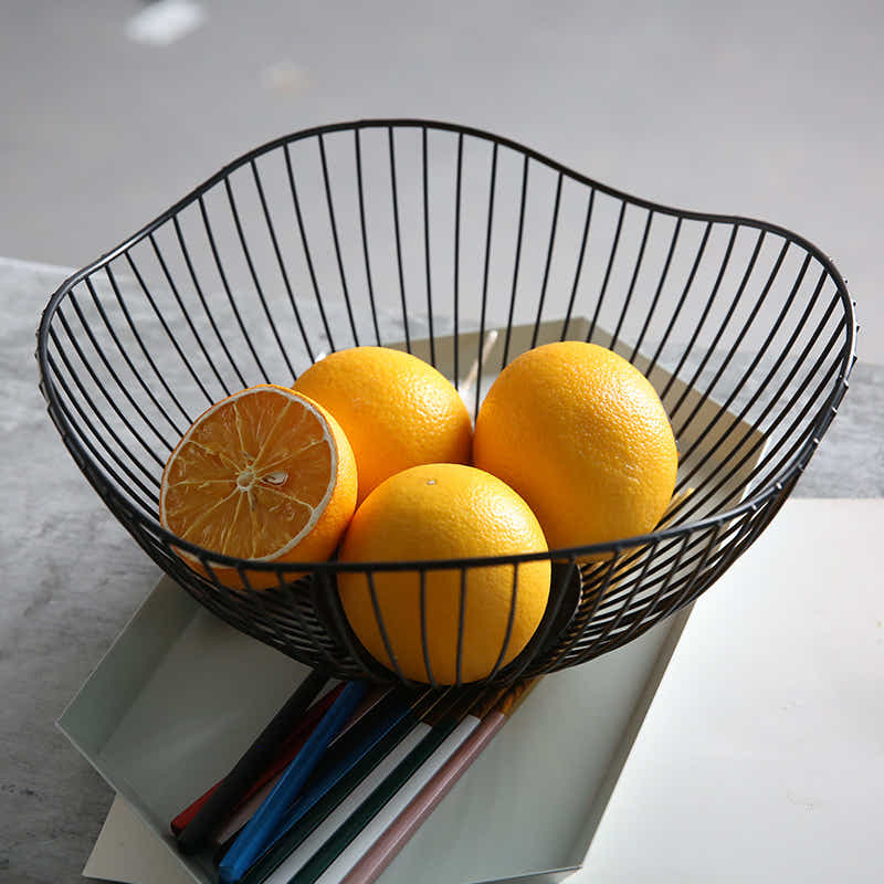 DS BS 2 Pack Lotus Leaf Shape Metal Wire Fruit Bowl Basket Black