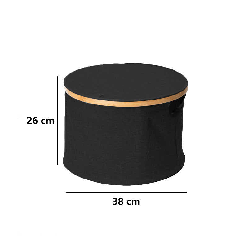 DS BS Bamboo-framed Large Laundry Hamper with Lid Cylinder Black