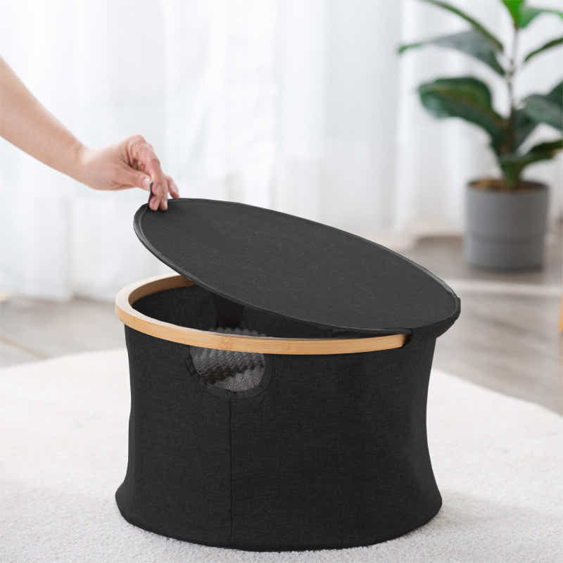 DS BS Bamboo-framed Large Laundry Hamper with Lid Cylinder Black