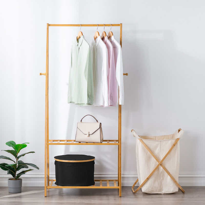 DS BS Bamboo-framed Large Laundry Hamper with Lid Cylinder Black