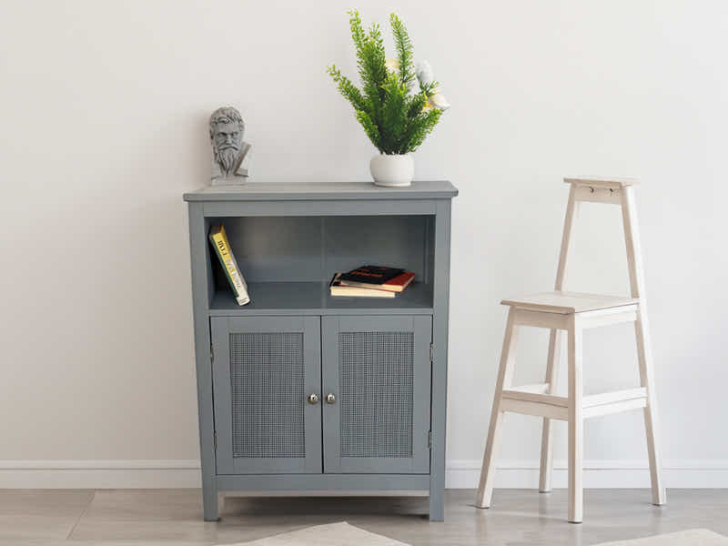 2-Door Rattan Storage Cabinet - Grey