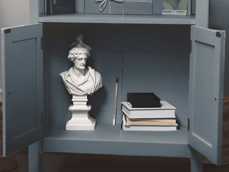 2-Door Rattan Storage Cabinet - Grey