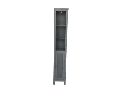 Tower Cabinet with Rattan Door - Grey
