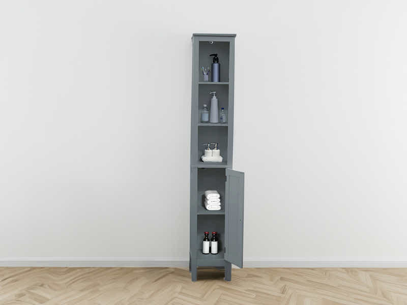 Tower Cabinet with Rattan Door - Grey