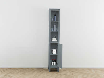 Tower Cabinet with Rattan Door - Grey