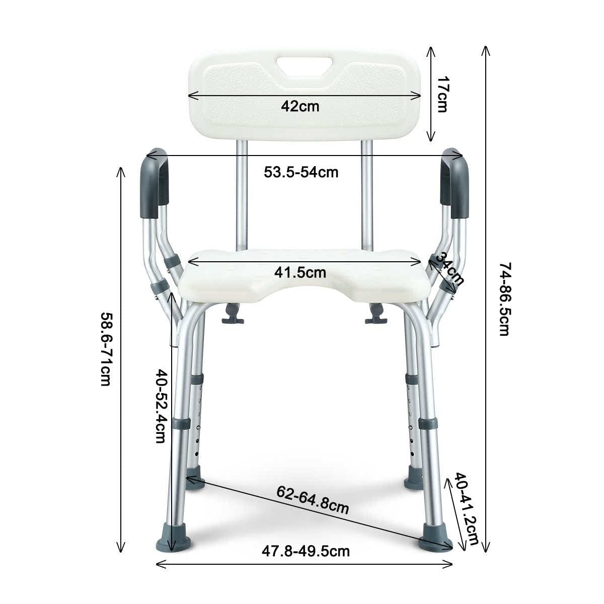 DS BD Medical Shower Chair Bathtub Bath Seat Stool with Back and Armrests