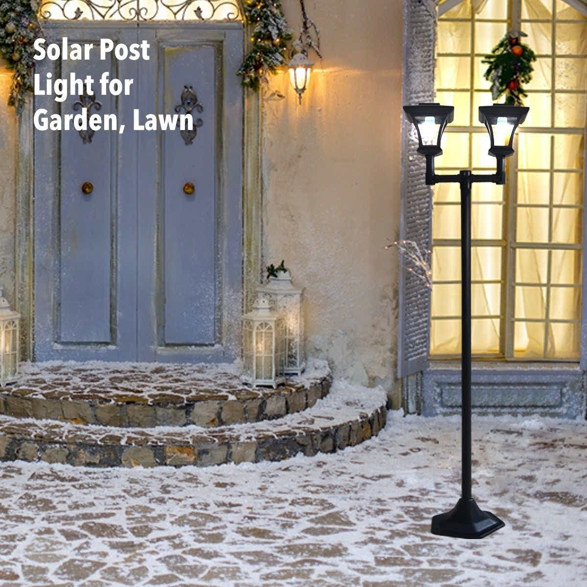DS BD Deluxe Outdoor Solar Lights Garden Lamp Post with Double